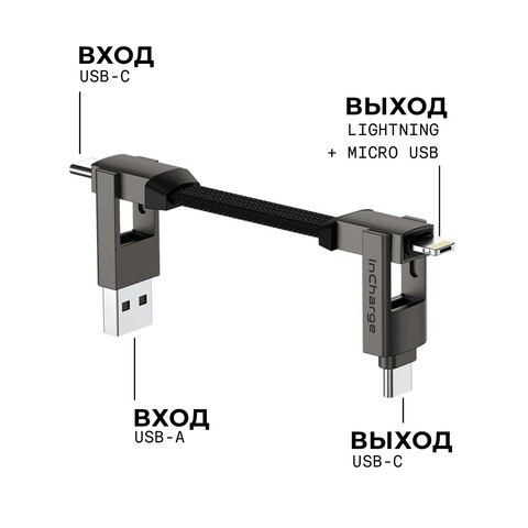 Зарядный кабель-брелок 6-в-1 Rolling Square inCharge 6, Mercury Grey (14 см)