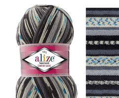 ALIZE "SUPERWASH COMFORT", 75% шерсть, 25% п/а, 100 гр, 420 м, Черный/серый