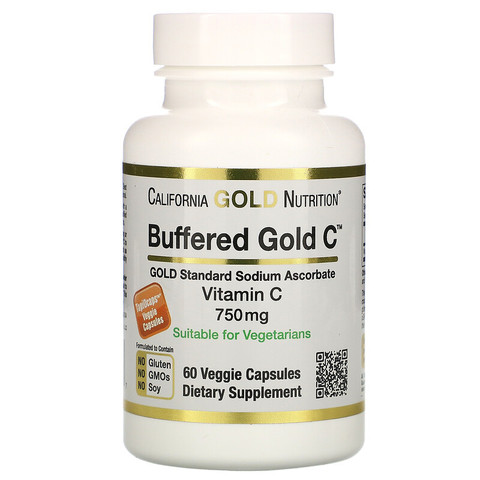 California Gold Nutrition, Буферизованный витамин C в капсулах, 750 мг, 60 растительных капсул