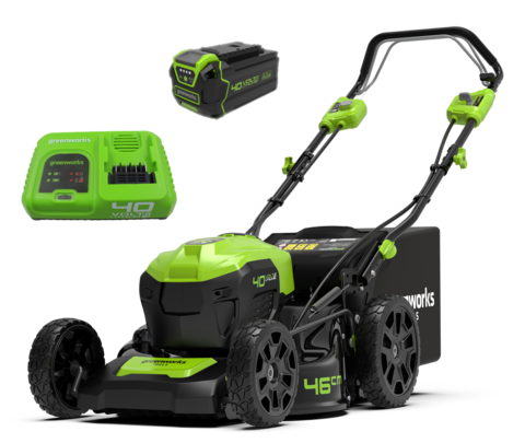 Cамоходная аккумуляторная газонокосилка Greenworks GD40LM46SPK5B, 40v, 46 см, (2506807UB5A), с аккумулятором 4 А·ч и быстрым зарядным устройством