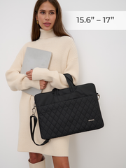 Легкая сумка для ноутбука 14" и 15,6" с карманом и ремнем на плечо (Стеганый черный)
