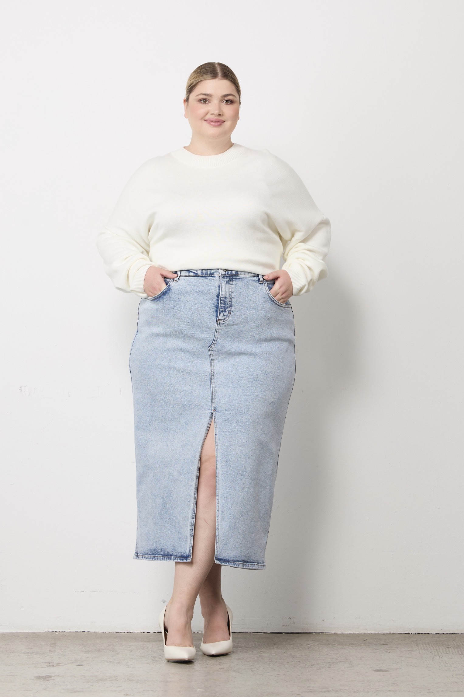 Юбка с разрезом из джинсы, светло-голубой