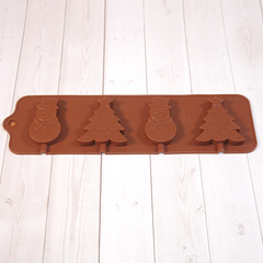 Форма силиконовая для леденцов "Елка и снеговик" 31*9 см, 4 ячейки