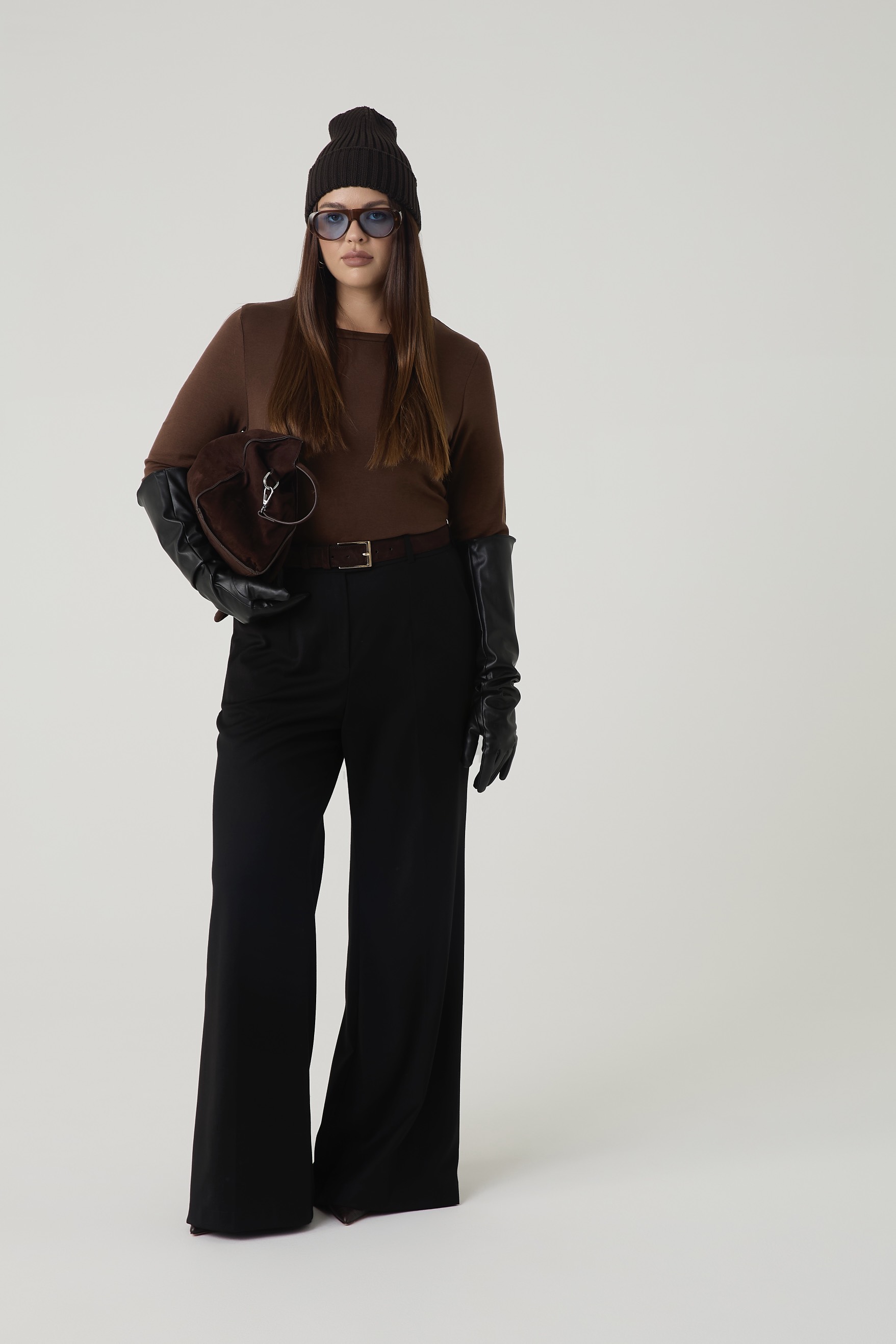 Лонгслив с шерстью мериноса, коричневый