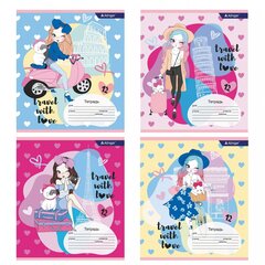 
          Тетрадь 12л., клетка, Alingar, скрепка, блок офсет, 100% белизна, мелованный картон (стандарт), "Travel with love"