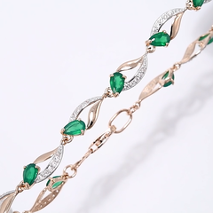 750239 - Браслет из золота 585 пробы с зелеными агатами и фианитами