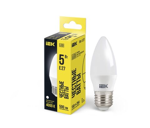 Лампа LED C35 свеча 5Вт 230В 4000К E27 IEK