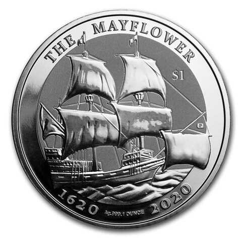 1 доллар. Корабль парусник Мэйфлауэр. 400 лет плавания. 2020 год.