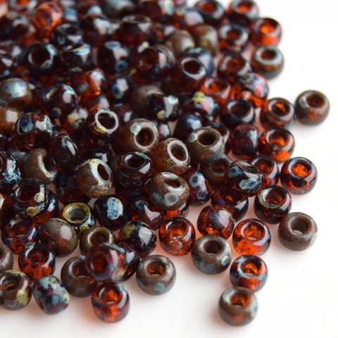 6/0 RR-4503 Бисер круглый Миюки /Miyuki round 6/0 пикассо полу-прозрачный красно-коричневый