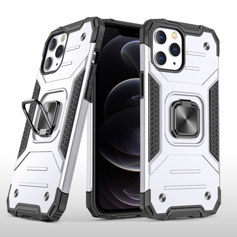 Противоударный чехол Strong Armour Case с кольцом для iPhone 12 Pro (Серебро)