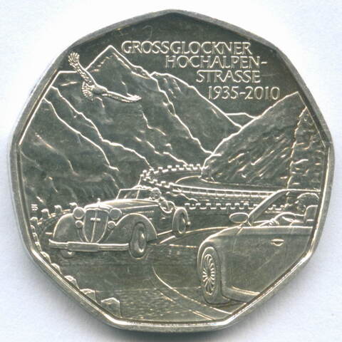 5 евро 2010 год. 75 лет Высокогорной дороге Гросглокнер. Австрия. Серебро XF-AU
