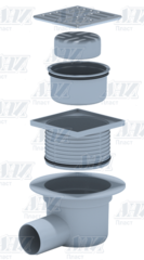 Трап горизонтальный регулируемый, с выпуском 50 мм, металлическая решетка 10х10 см. Сухой Трап