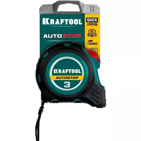 KRAFTOOL AutoStop 3м х 16мм, Профессиональная рулетка с автостопом (3412-3-16)