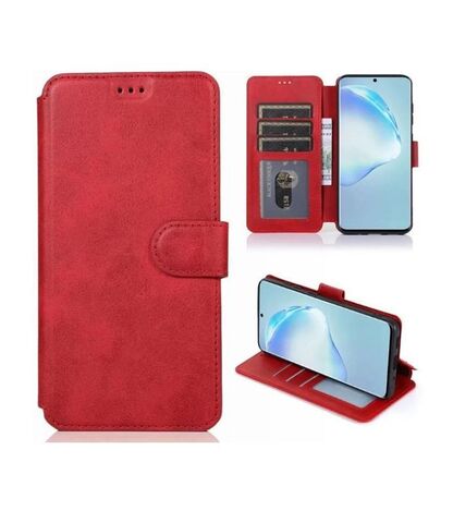 Чехол книжка для Samsung Galaxy M32 M325 / A22 кожаный красный с магнитной застежкой, flip чехол с функцией подставки, отделением для пластиковых карт и денег