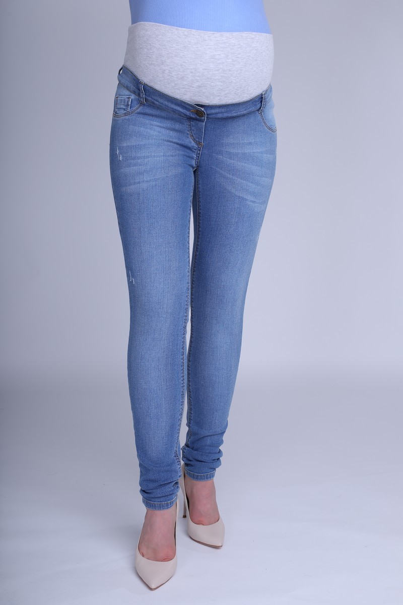 Фото джинсы для беременных MAMA`S FANTASY, зауженные, средняя посадка, высокая вставка от магазина СкороМама, синий, размеры.