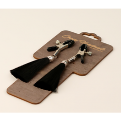 Зажимы на соски «прищепки» с кисточками из шелка черные