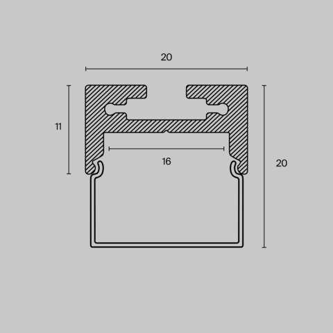 Алюминиевый профиль Maytoni накладной-подвесной 20×20 (Серебро, 2 м), ALM-2020B-S-2M
