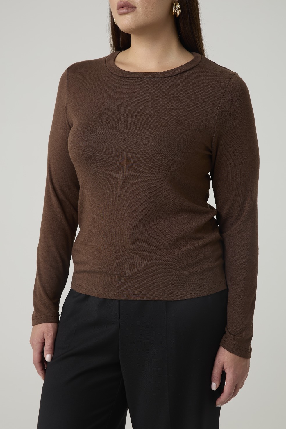 Лонгслив с шерстью мериноса, коричневый