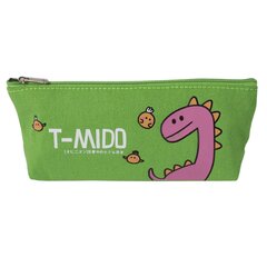 Пенал - косметичка Alingar, ткань, молния, 75 х 205 мм, "Дино", зеленый (розовый динозаврик)
