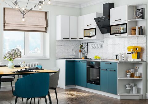 Кухня Техно 0,9*2,7м (490) Компоновка №2 (Белый снег софт/Атлантик софт, Белый (Антарес)