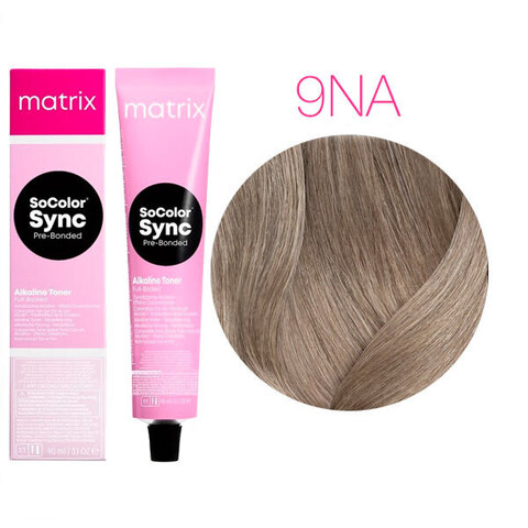 Matrix SoColor Sync Pre-Bonded 9NA очень светлый блондин натуральный пепельный, тонирующая краска для волос без аммиака с бондером