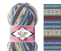 ALIZE "SUPERWASH COMFORT", 75% шерсть, 25% п/а, 100 гр, 420 м, Голубой/коричневый