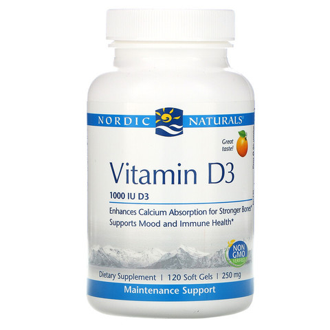Nordic Naturals, Витамин D3, апельсин, 1000 МЕ, 120 мягких таблеток