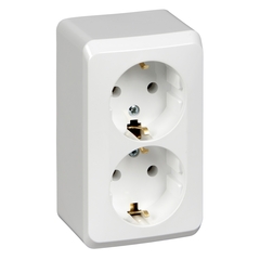 Schneider Electric ЭТЮД Белый Розетка 2-местная открытая установка с заземляющими контактами PA16-007B