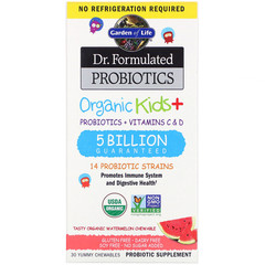 Garden of Life, Dr. Formulated Probiotics, Organic Kids +, со вкусом органического арбуза, 30 вкусных жевательных таблеток