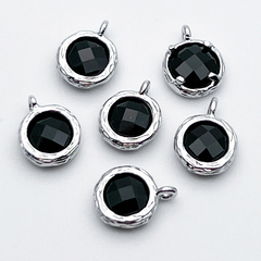 Подвеска Круг, цвет серебро (родий)+черный, размер 9*7,5 мм, цена за 1 шт