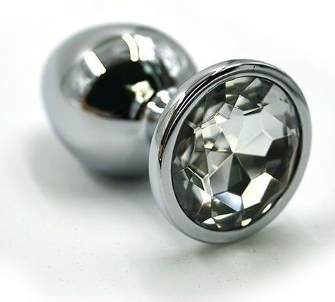 Серебристая алюминиевая пробка с прозрачным кристаллом - 8,4 см. - Kanikule Kanikule anal plugs KL-AL006L