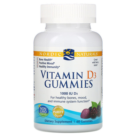 Nordic Naturals, Жевательные таблетки с витамином D3, со вкусом лесных ягод, 1000 МЕ, 60 шт.