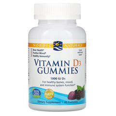Nordic Naturals, Жевательные таблетки с витамином D3, со вкусом лесных ягод, 1000 МЕ, 60 шт.