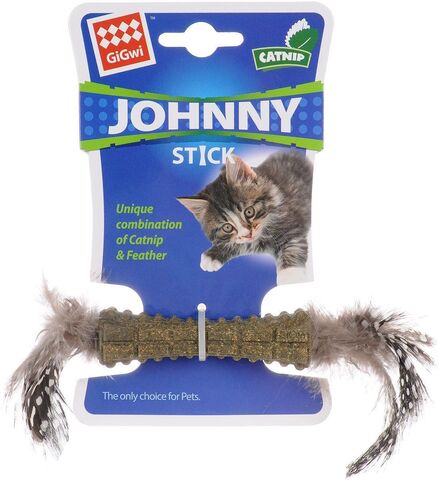 JOHNNY STICK игрушка для кошек Прессованная кошачья мята с пером 16см