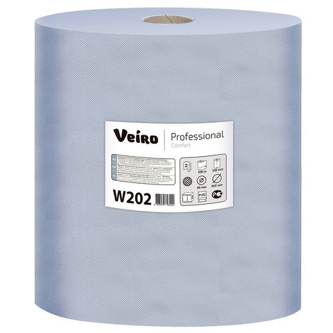 Протирочная бумага в рулонах с центральной вытяжкой Veiro Professional W202 W2 синяя (2 рулона по 350 метров)