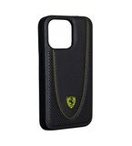 Кожаный чехол Ferrari RGO для iPhone 13 (Черный с желтым)