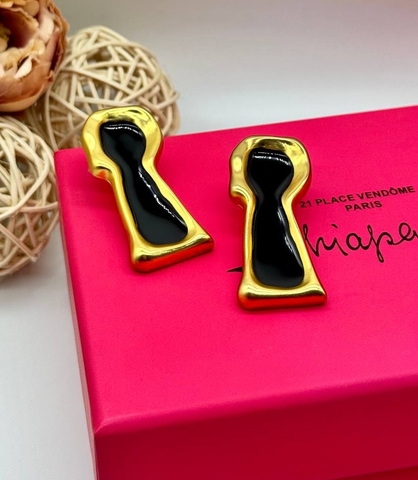 Серьги KEY LOCK style Schiaparell с черной эмалью