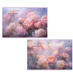 Альбом для рисования А4 40л., Alingar, на скрепке, мелованный картон (стандарт), 100 г/м2, "Нежные цветы", 2 дизайна в пленке т/у
