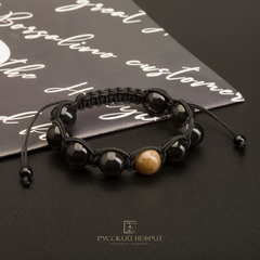 Браслет Шамбала. Чёрный нефрит 12мм.