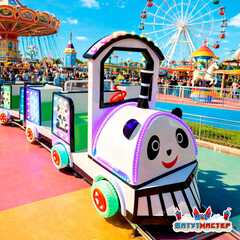 Детский рельсовый поезд «Панда-топ-топ», 7 кабинок, 14 мест