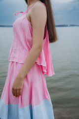 ❀ Розовый рассвет. Костюм льняной топ с юбкой макси с вышивкой 