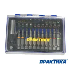 Набор бит ПРАКТИКА Профи  35шт, 25 и 50мм, PH, PZ, SL, Hex, Torx, Tri-Wing, держатель 60 (779-004)