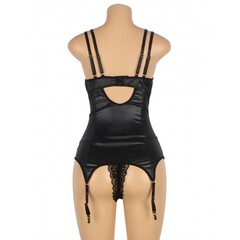 Кожаный бэби-долл на молнии с пажиками для чулок, 3XL