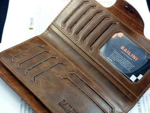 Mens Brown Leather Long Wallet №2