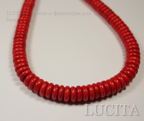Бусина Говлит (искусств, тониров), рондель, цвет - красный, 11х4 мм, нить ()