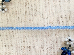 Бусины граненые Биконус стекло на леске, р. 4х4 мм, отверстие 1 мм, ~105 бусин*10 нитей, тёмно-голубой