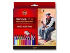 Набор художественных акварельных карандашей MONDELUZ OLD MAN 36 цветов с кисточкой и точилкой в картонной коробке