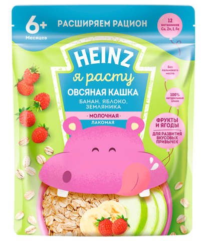 Каша лакомая Heinz овсяная банан, яблоко, земляника 6+ мес