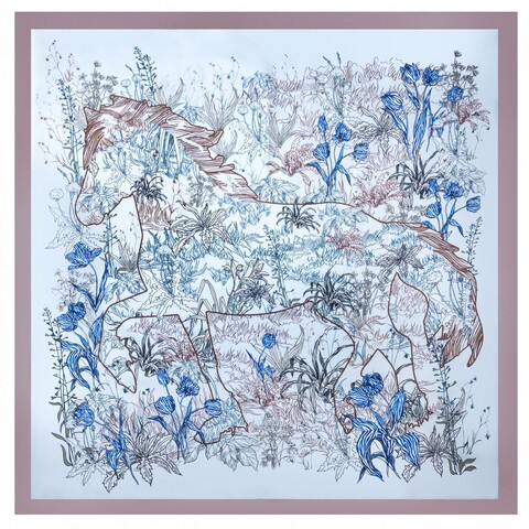 Шелковый платок 90x90 Mollen Тюльпаны жемчужно-белый