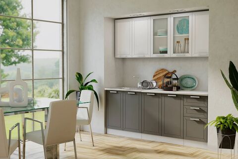 Кухня Монако 2,0м (490) Компоновка №1 (Белый снег софт/Графит софт NEW, Графит (Антарес))